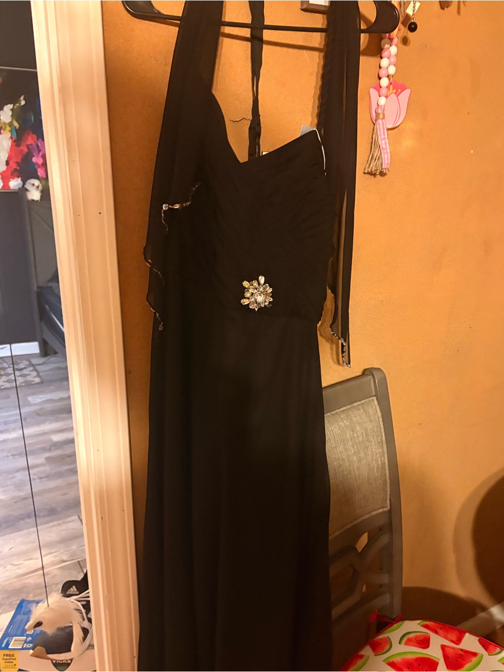 Mori Lee Black Strapless Evening Gown With Brooch Detail
